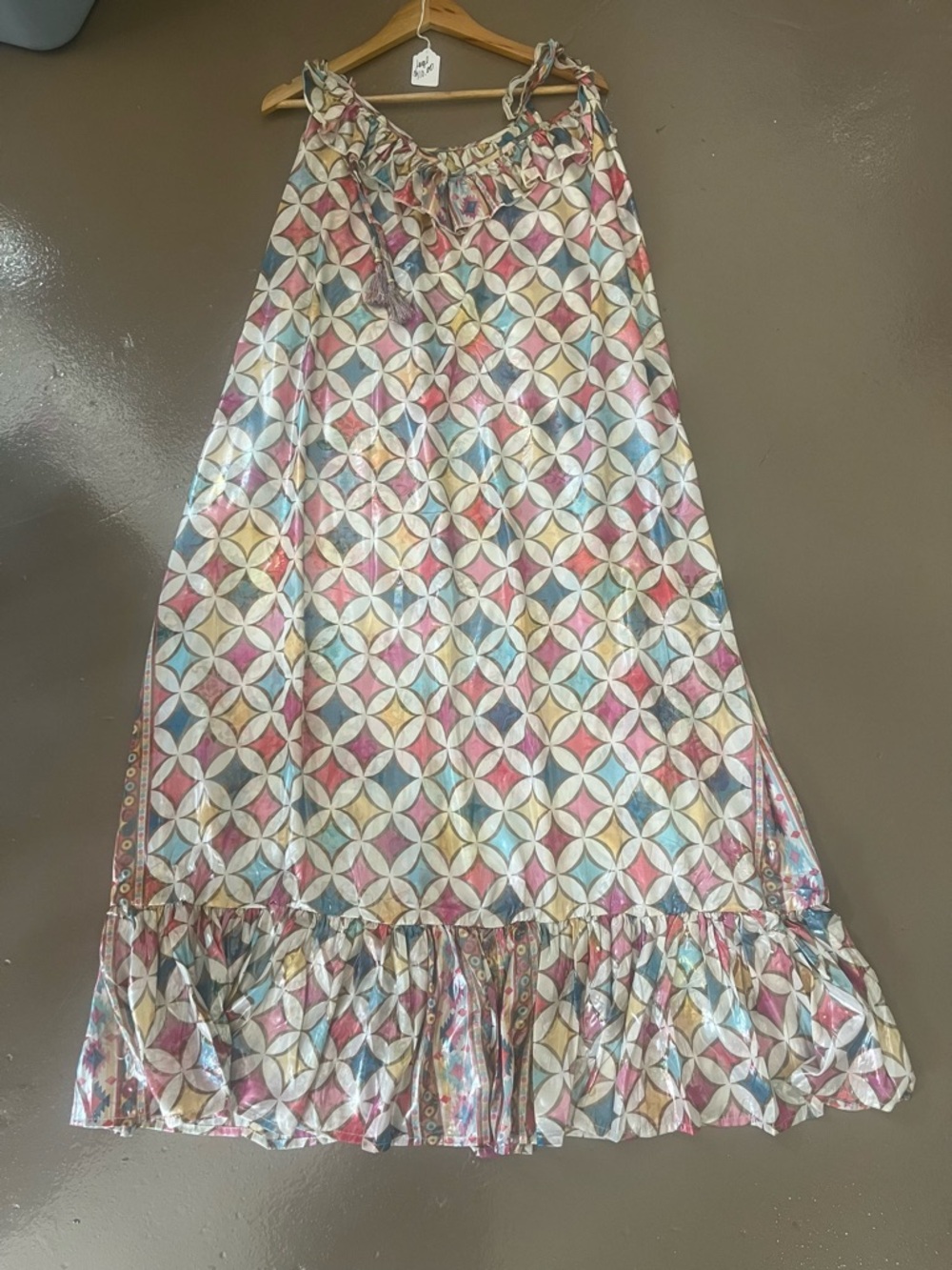 Vintage Multicolor Geometric Maxi Dress - Pastel Pattern